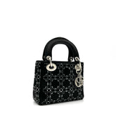 Christian Dior Satin Crystal Cannage Mini Lady Dior Black